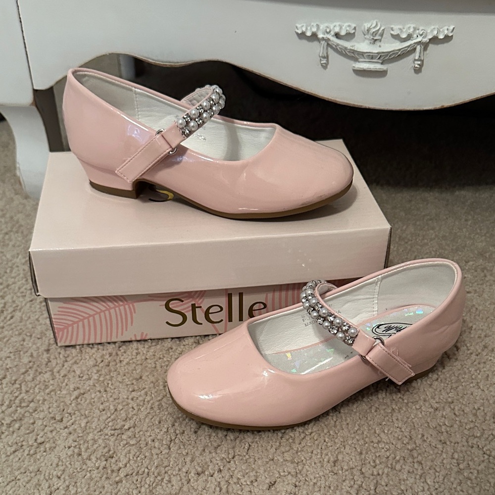 Elle Blush Pink Kids Dress Shoes with Sparkling Strap